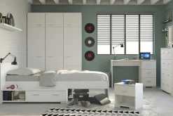 Kinderzimmer-Set Galaxy | Einzelbett, Kommode, Schreibtisch, Kleiderschrank, Nachttisch | Weiß