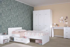 Kinderzimmer-Set Galaxy | Einzelbett, Schreibtisch, Kleiderschrank, Nachttisch | Weiß