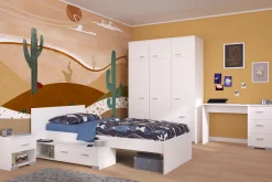Kinderzimmer-Set Galaxy | Einzelbett, Schreibtisch, Kleiderschrank, Nachttisch | Weiß