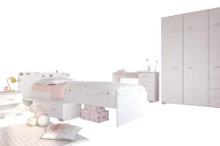 Kinderzimmer-Set Galaxy | Einzelbett, Schreibtisch, Kleiderschrank, Nachttisch | Weiß