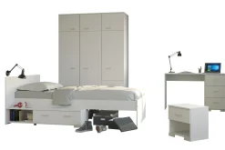 Kinderzimmer-Set Galaxy | Einzelbett, Schreibtisch, Kleiderschrank, Nachttisch | Weiß