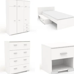 Kinderzimmer-Set Galaxy | Einzelbett, Kommode, Kleiderschrank, Nachttisch | Weiß