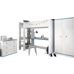 Kinderzimmer-Set Smoozy | Hochbett, Kommode und Kleiderschrank | Weiß