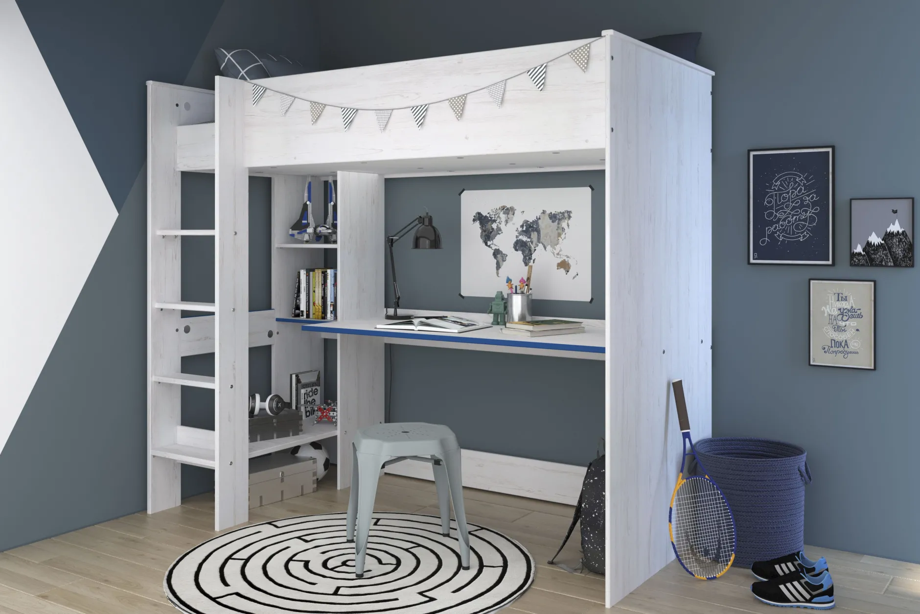 Kinderzimmer-Set Smoozy | Hochbett und Kommode | Weiß