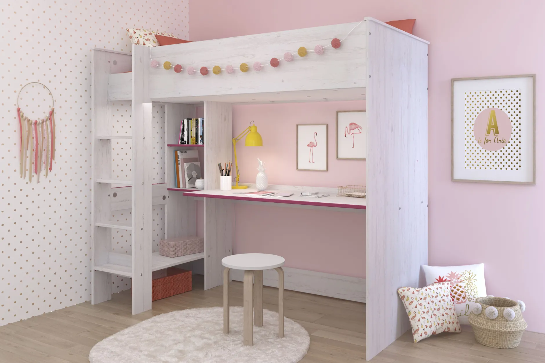 Kinderzimmer-Set Smoozy | Hochbett und Kommode | Weiß