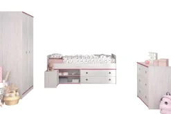 Kinderzimmer-Set Smoozy | Kabinenbett, Schreibtisch, Nachttisch, Kommode | Weiß