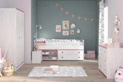 Kinderzimmer-Set Smoozy | Kabinenbett, Schreibtisch, Nachttisch, Kommode | Weiß