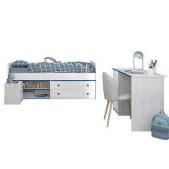 Kinderzimmer-Set Smoozy | Kabinenbett, Schreibtisch und Nachttisch | Weiß