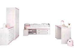 Kinderzimmer-Set Smoozy | Kinderbett, Schreibtisch, Kommode, Nachttisch, Kleiderschrank | Weiß