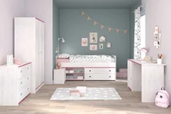 Kinderzimmer-Set Smoozy | Kinderbett, Schreibtisch, Kommode, Nachttisch, Kleiderschrank | Weiß