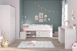 Kinderzimmer-Set Smoozy | Kinderbett, Schreibtisch, Nachttisch, Kleiderschrank | Weiß