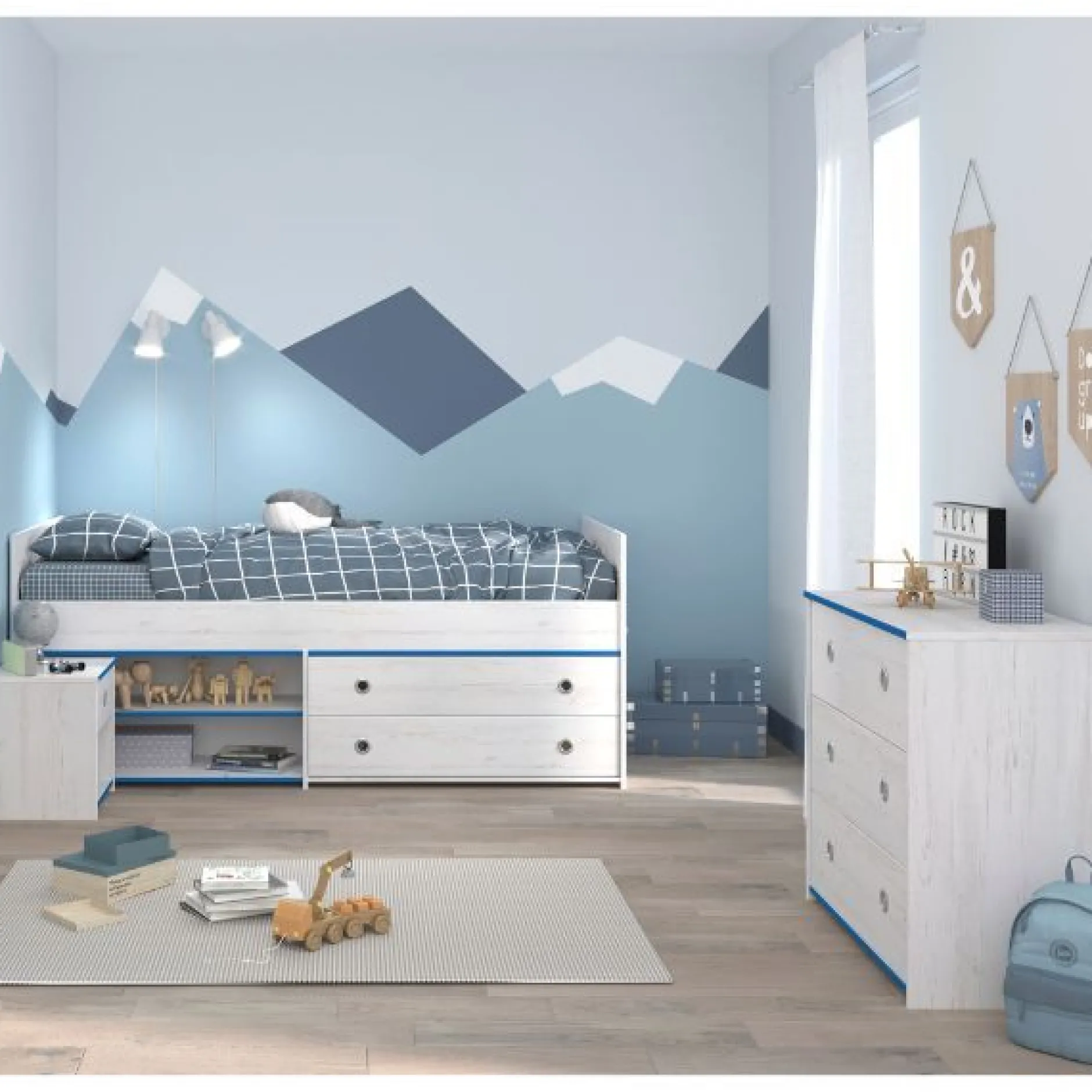 Kinderzimmer-Set Smoozy | Kinderbett, Kommode und Nachttisch | Weiß