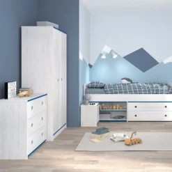 Kinderzimmer-Set Smoozy | Kinderbett, Kleiderschrank, Kommode und Nachttisch | Weiß