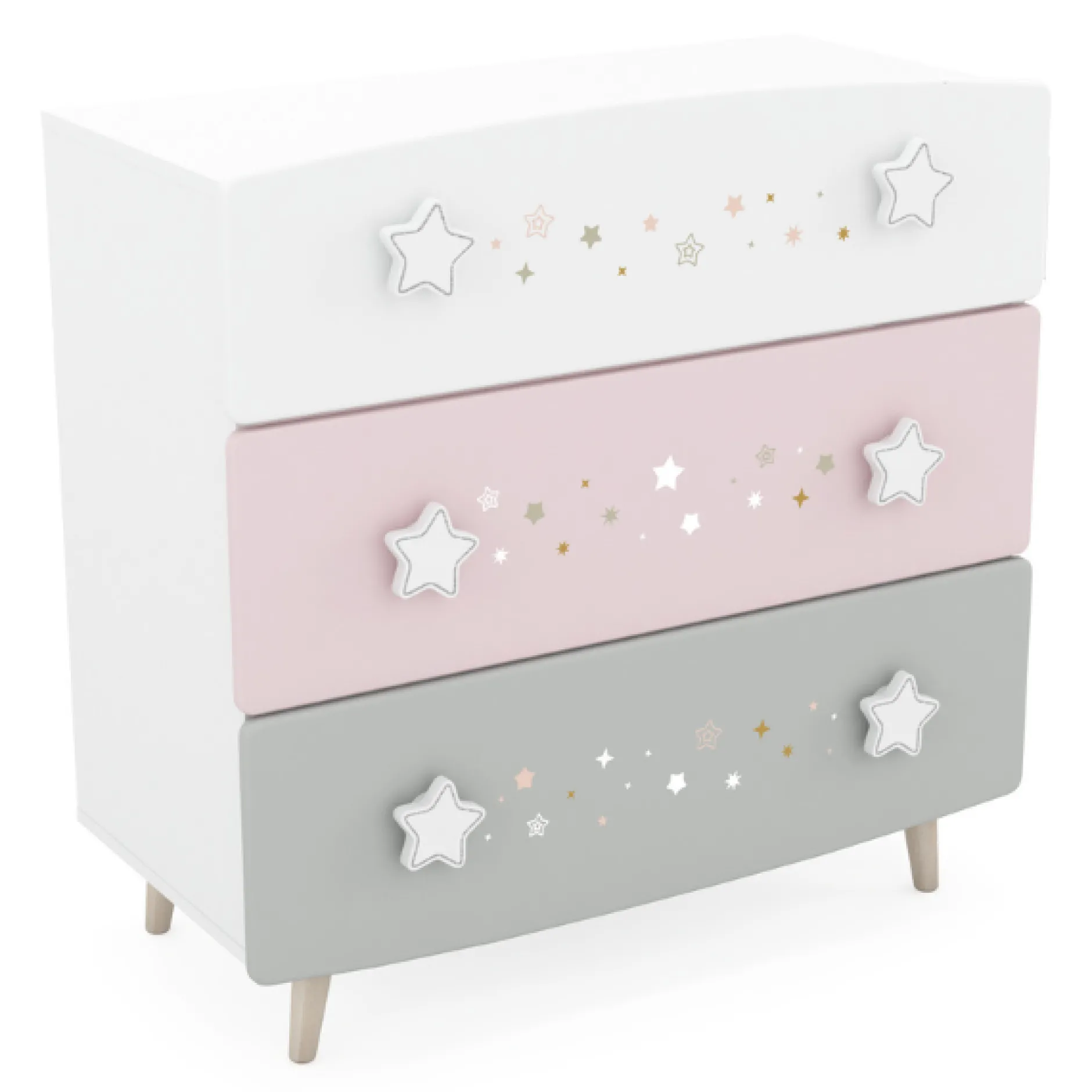 Kinderzimmer Stellar: Bett 90x200cm, Nachttisch, Kommode, Kleiderschrank