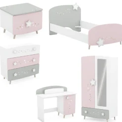 Kinderzimmer Stellar: Bett 90x190cm, Nachttisch, Kommode, Kleiderschrank, Schreibtisch