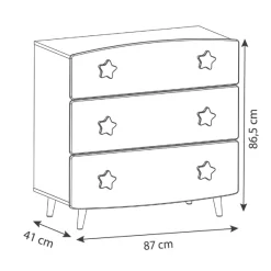 Kinderzimmer Stellar: Bett 90x190cm, Nachttisch, Kommode, Kleiderschrank