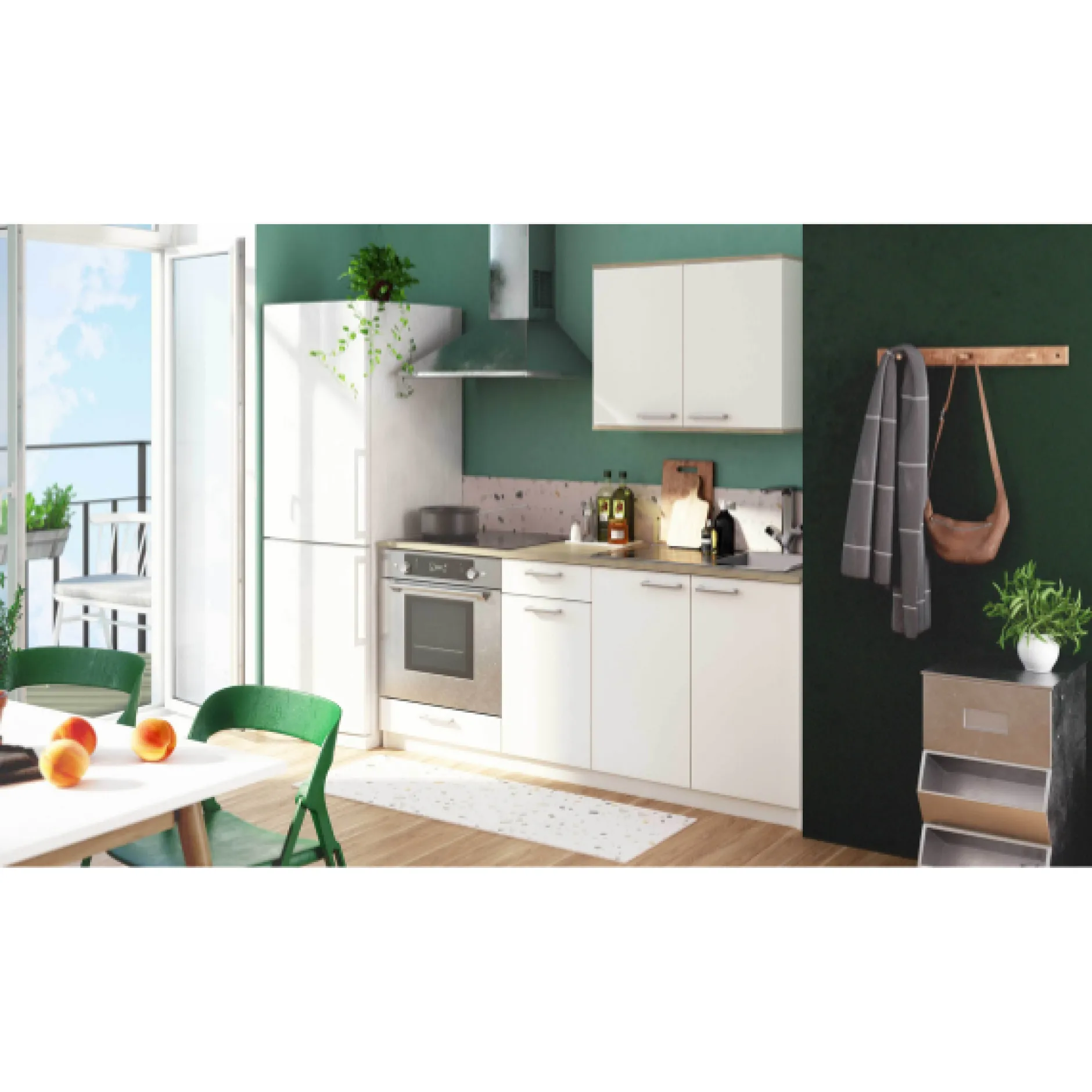 Kitchenette Chef - Oberschrank, Unterschränke für Backofen, Spüle und Kochfeld - Weiß/MDF