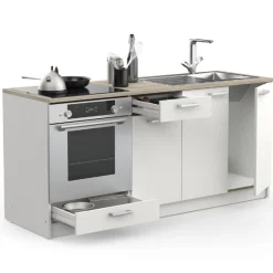Kitchenette Chef - Oberschrank, Unterschränke für Backofen, Spüle und Kochfeld - Weiß/MDF