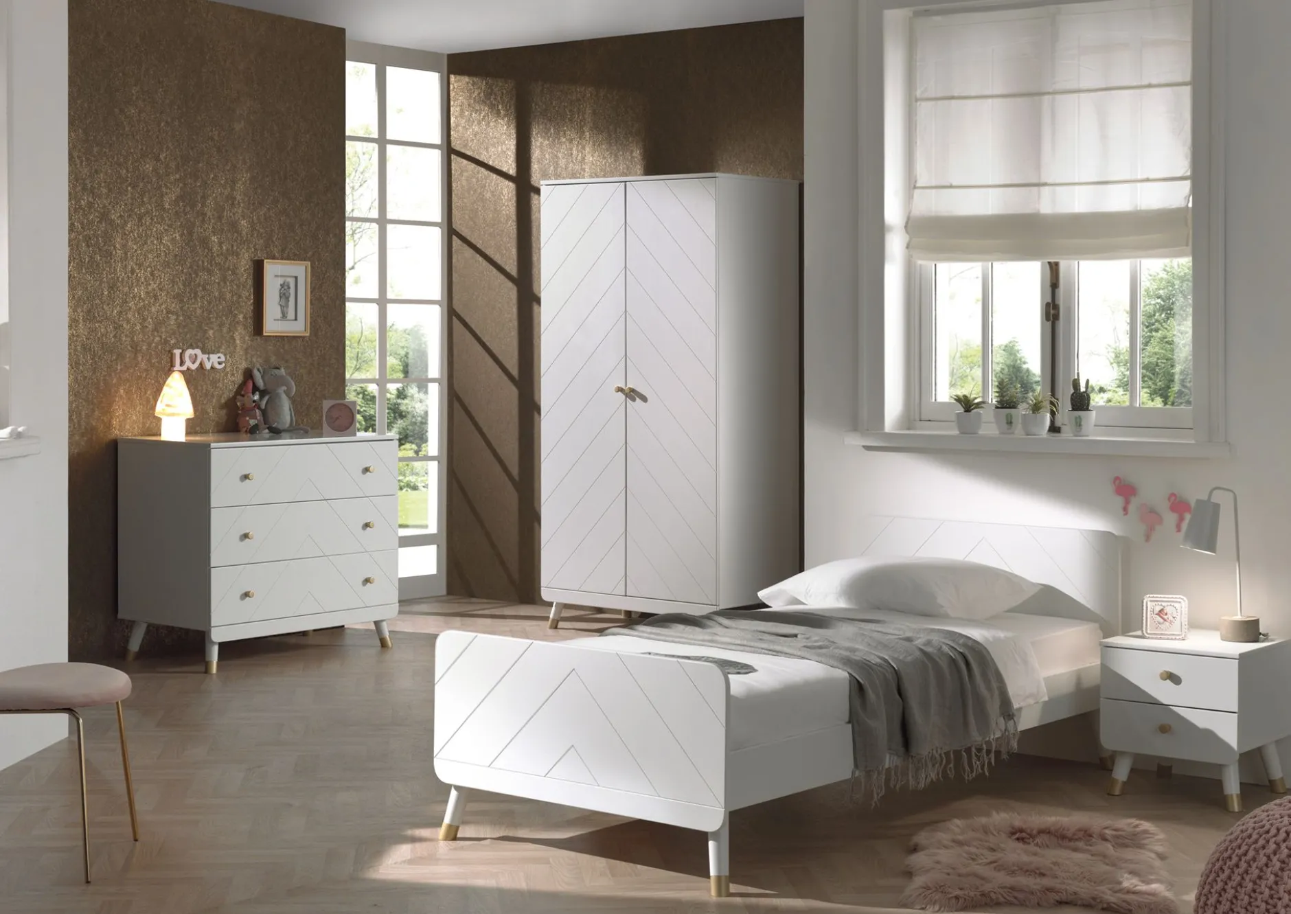 Kleiderschrank Billy 2 Türen MDF - weiß/gold