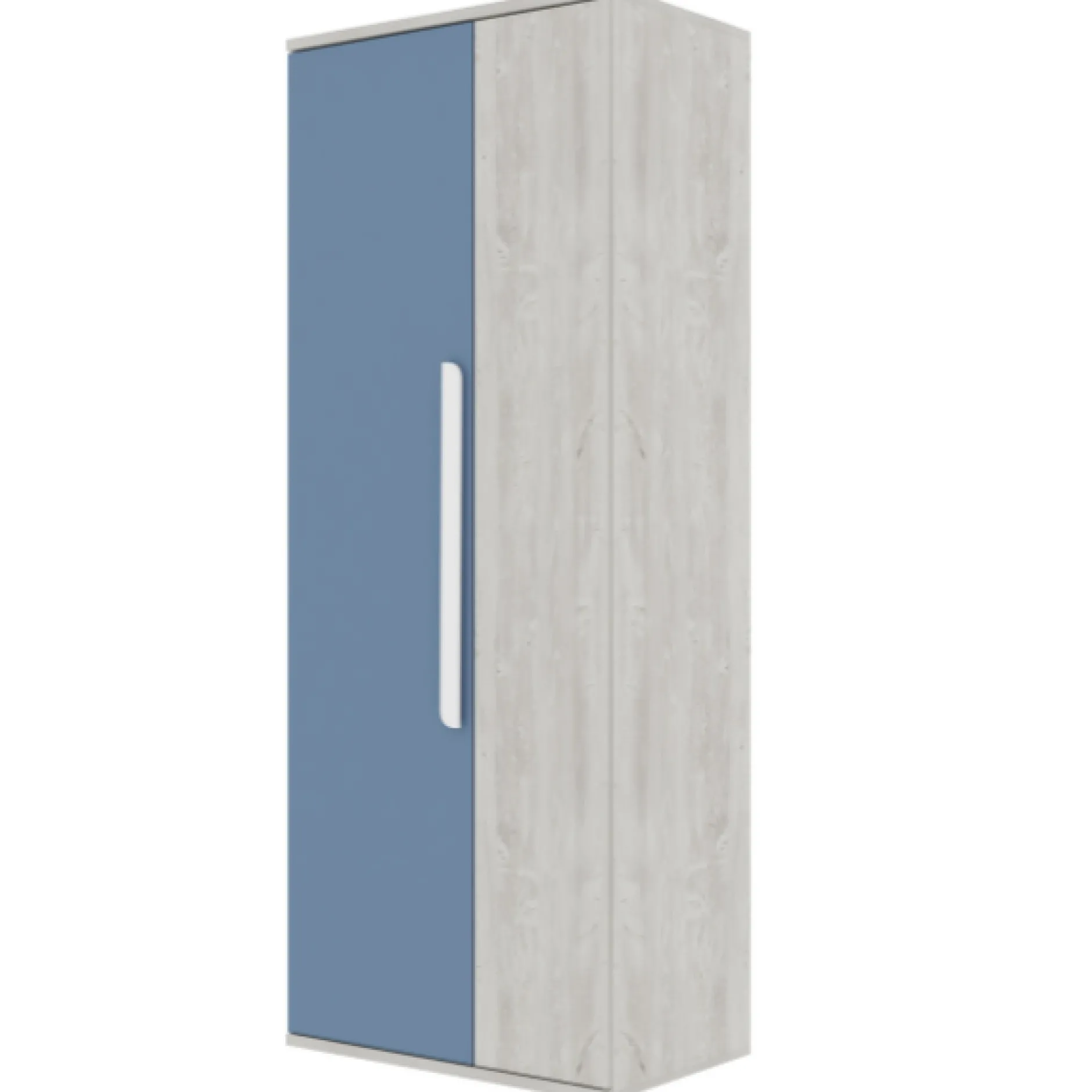 Kleiderschrank Bo0 mit Kleiderstange, länglichem Griff und 2 Einlegeböden - Kiefer/blau