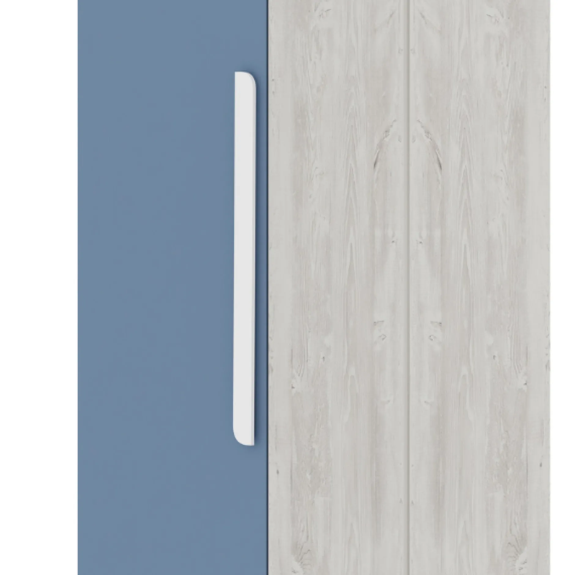 Kleiderschrank Bo0 mit Kleiderstange, länglichem Griff und 2 Einlegeböden - Kiefer/blau