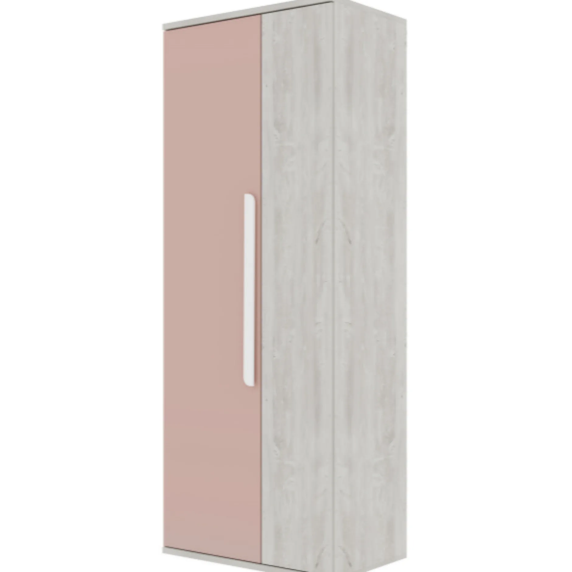 Kleiderschrank Bo0 mit Kleiderstange, länglichem Griff und 2 Einlegeböden - Kiefer/altrosa