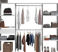 Kleiderschrank Botan 220cm, 6 Einlegeböden, 2 Kleiderstangen und 1 Schublade - weiß