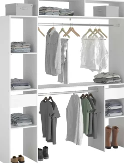 Kleiderschrank Botan 140 - 176cm, 4 Einlegeböden, 2 Kleiderstangen, 2 Schubladen - weiß