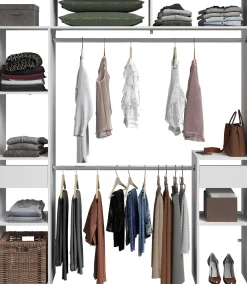 Kleiderschrank Botan 140 - 176cm, 4 Einlegeböden, 2 Kleiderstangen, 2 Schubladen - weiß