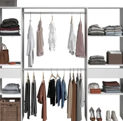 Kleiderschrank Botan 198cm, 6 Einlegeböden, 2 Kleiderstangen und 2 Schubladen - weiß
