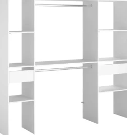 Kleiderschrank Botan 198cm, 6 Einlegeböden, 2 Kleiderstangen und 2 Schubladen - weiß