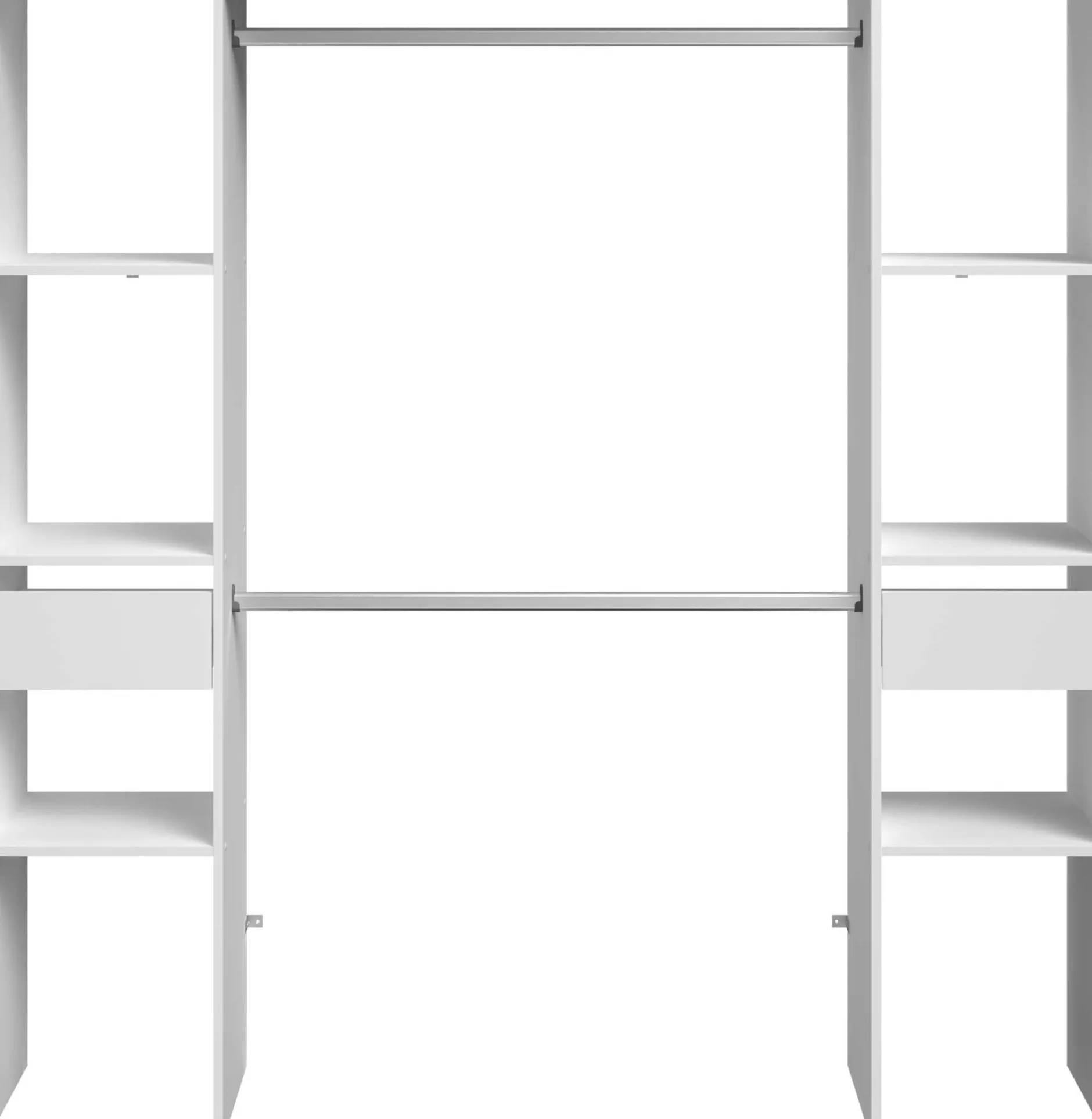 Kleiderschrank Botan 176cm, 6 Einlegeböden, 2 Kleiderstangen und 2 Schubladen - weiß