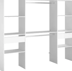 Kleiderschrank Botan 220cm, 6 Einlegeböden, 2 Kleiderstangen und 2 Schubladen - weiß
