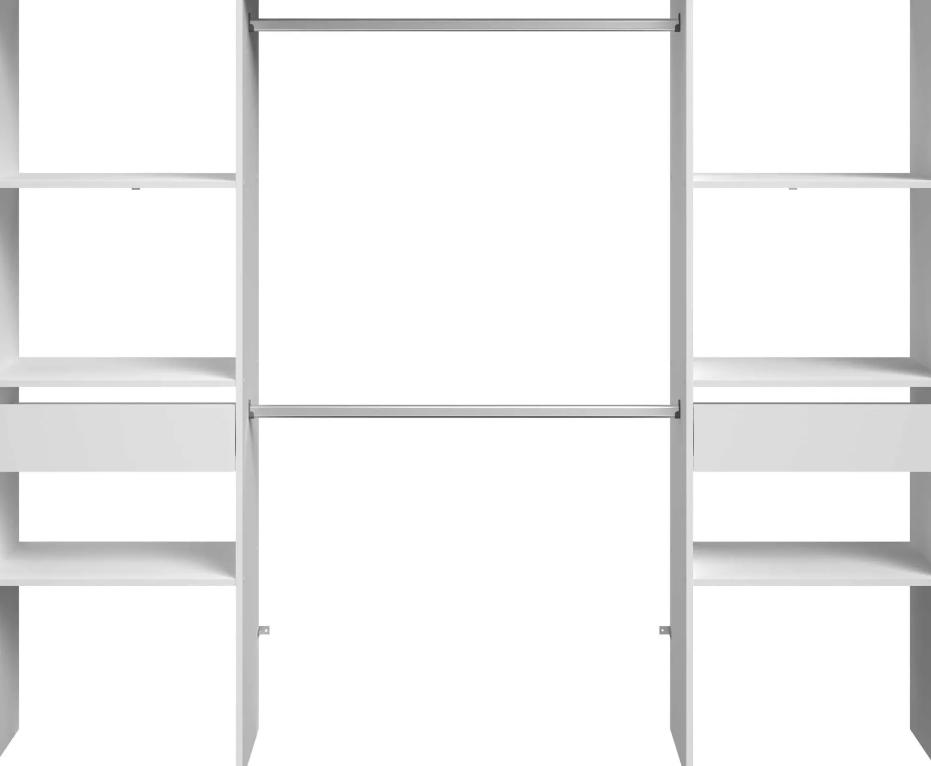 Kleiderschrank Botan 220cm, 6 Einlegeböden, 2 Kleiderstangen und 2 Schubladen - weiß