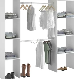 Kleiderschrank Botan 196cm, 6 Einlegeböden und 2 Kleiderstangen - weiß