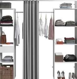 Kleiderschrank Botan 198cm - mit Vorhang - 6 Einlegeböden, 2 Kleiderstangen und 1 Schublade - weiß