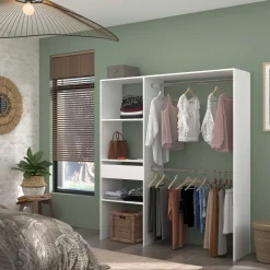 Kleiderschrank Botan 162cm, 1 Schublade und 3 Einlegeböden und 1 Kleiderstange - weiß