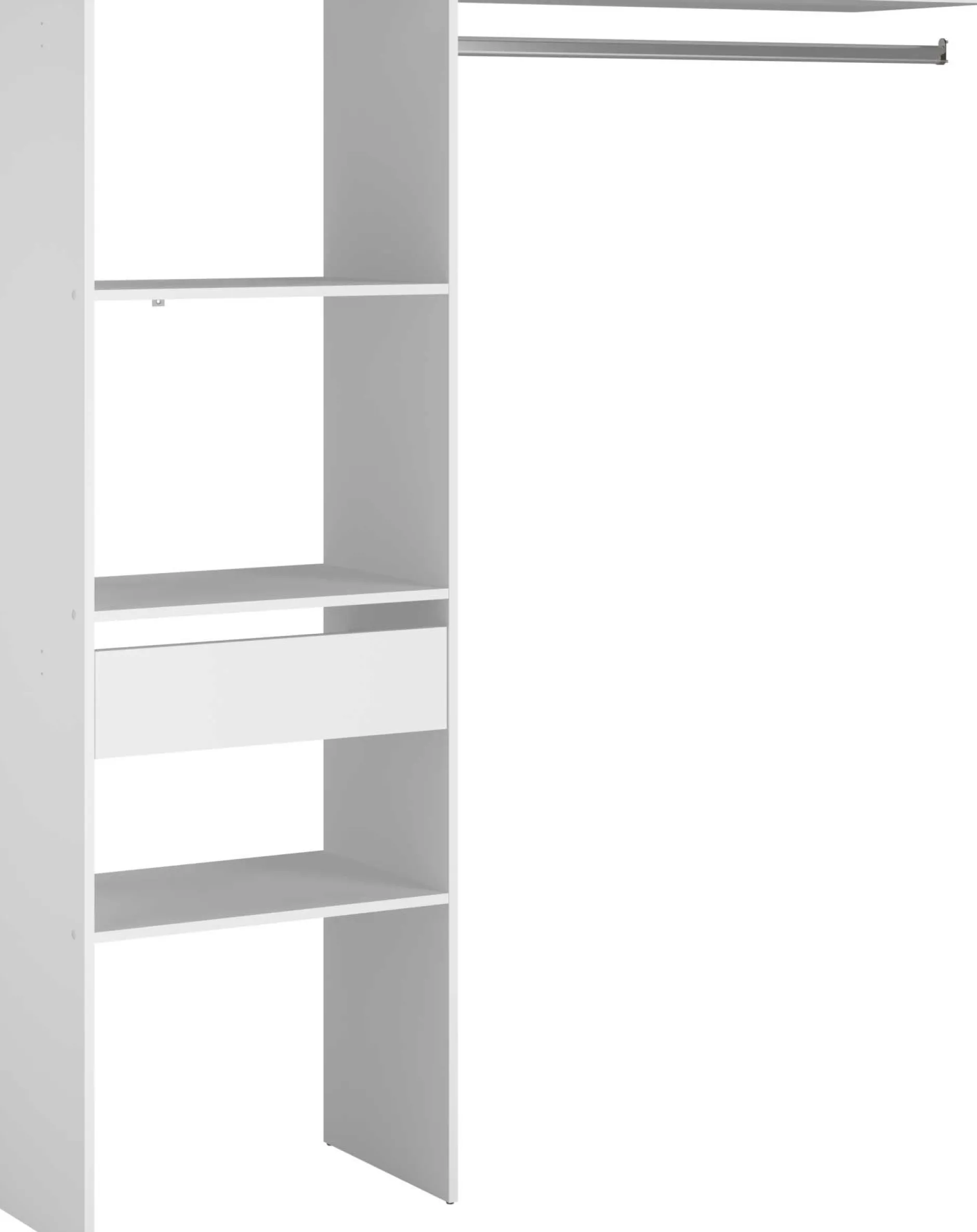 Kleiderschrank Botan D - 160cm, 1 Schublade, 3 Einlegeböden und 1 Kleiderstange - weiß