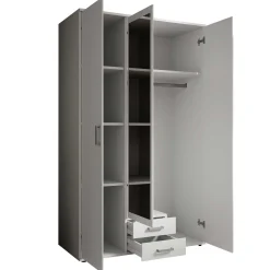 Kleiderschrank Daniela 120cm mit 3 Türen 2 Schubladen und Spiegel - weiß
