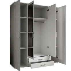 Kleiderschrank Daniela 160cm mit 4 Türen 2 Schubladen und Spiegel - weiß