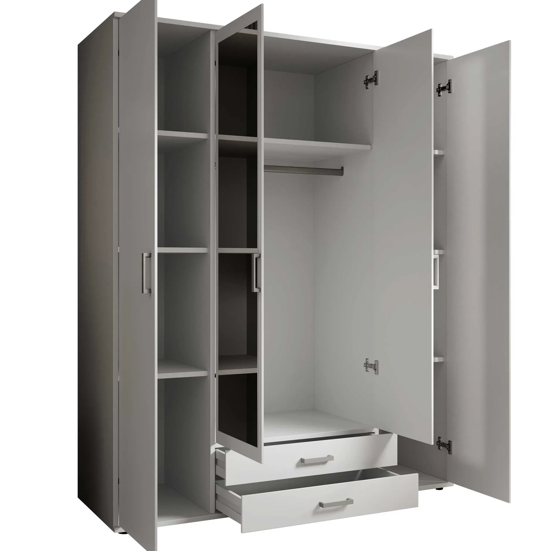 Kleiderschrank Daniela 160cm mit 4 Türen 2 Schubladen und Spiegel - weiß