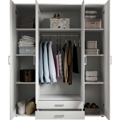 Kleiderschrank Daniela 160cm mit 4 Türen 2 Schubladen und Spiegel - weiß