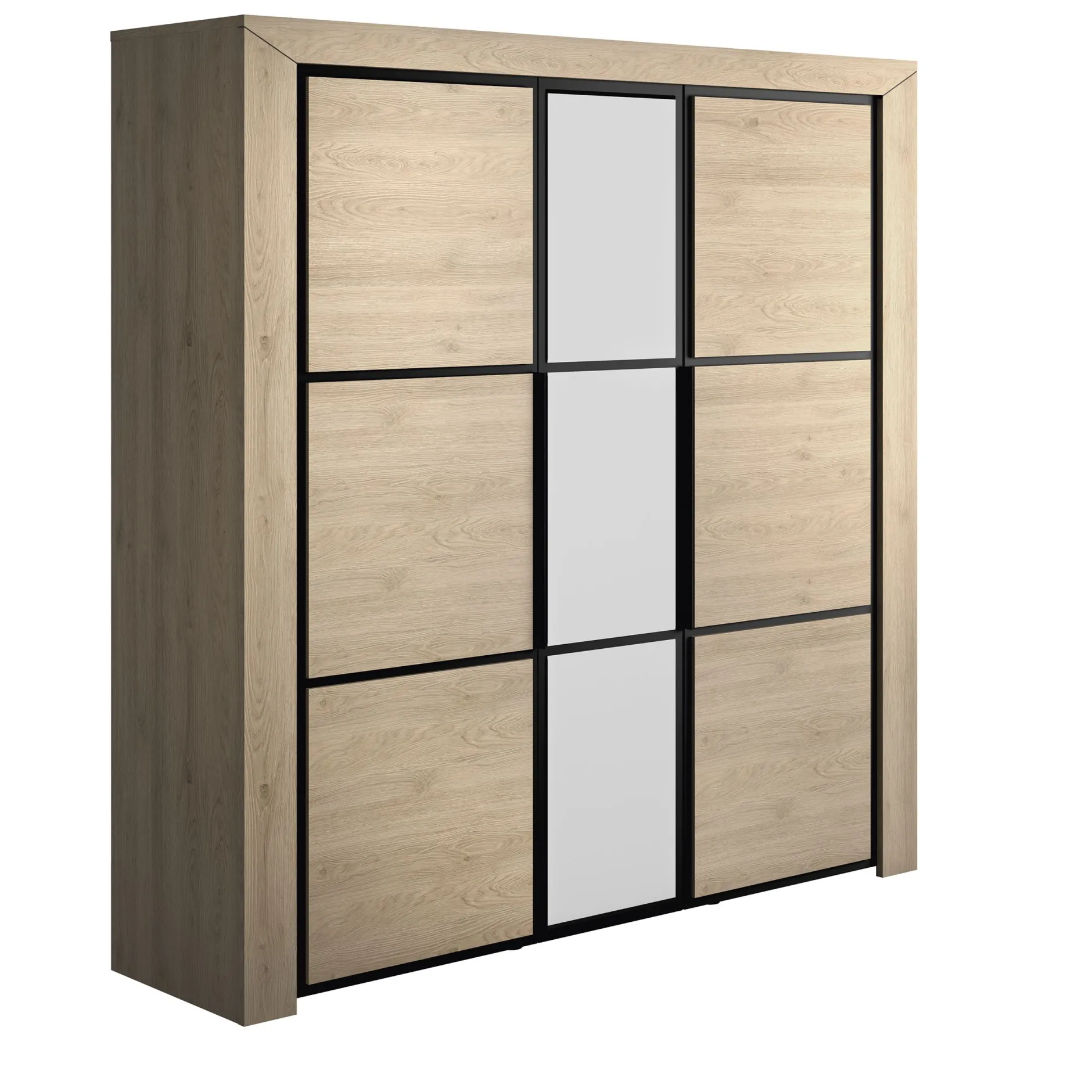 Kleiderschrank East mit 3 Türen und Spiegel - Kastanie