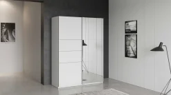 Kleiderschrank Faust - 148x60x203cm - mit Spiegel - 2 Türen - weiß