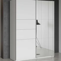Kleiderschrank Faust - 148x60x203cm - mit Spiegel - 2 Türen - weiß