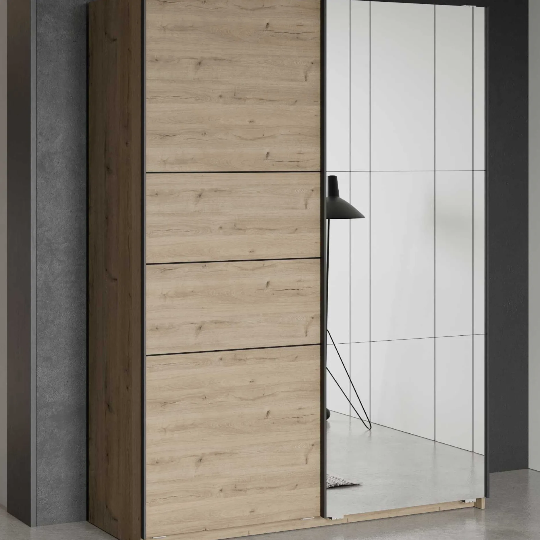 Kleiderschrank Faust - 148x60x203cm - mit Spiegel - 2 Türen - Eichendekor