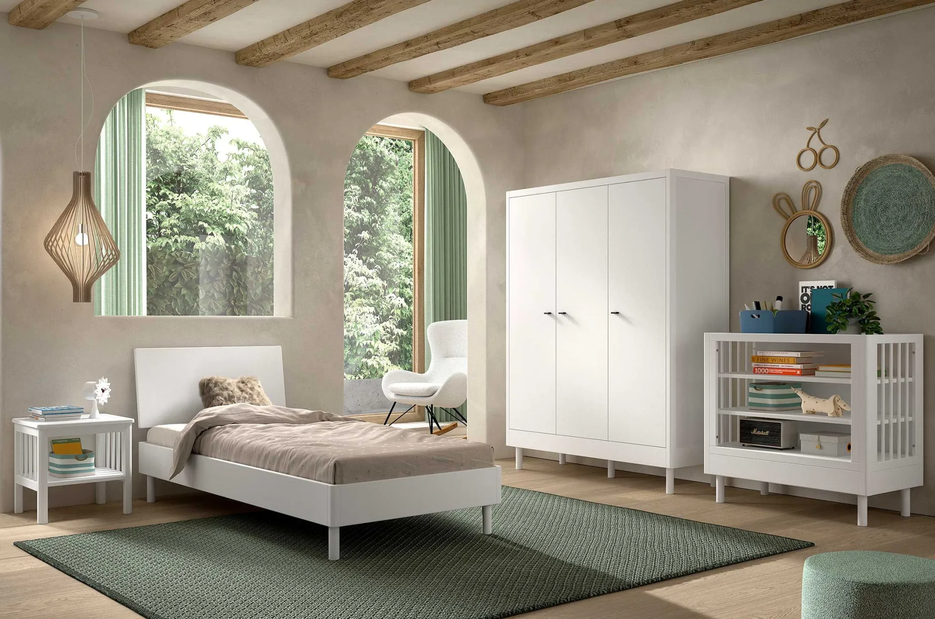 Kleiderschrank Forrest - 3 Türen - Massivholz Buche - weiß