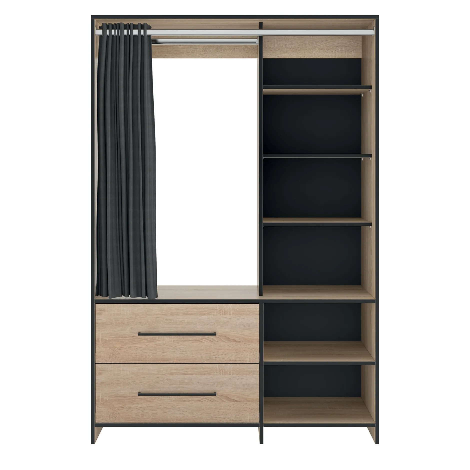 Kleiderschrank Jungo 122cm 2 Schubladen - Eiche/schwarz