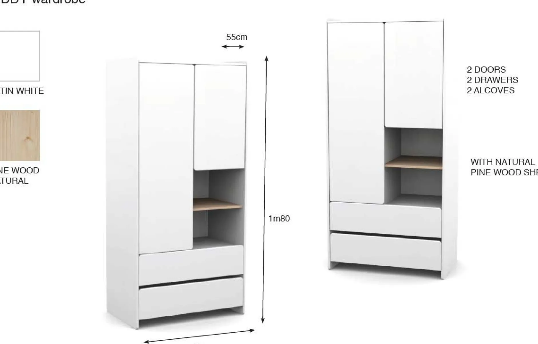 Kleiderschrank Kiddy 2 Türen - weiß