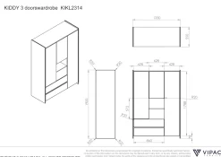 Kleiderschrank Kiddy 3 Türen - weiß